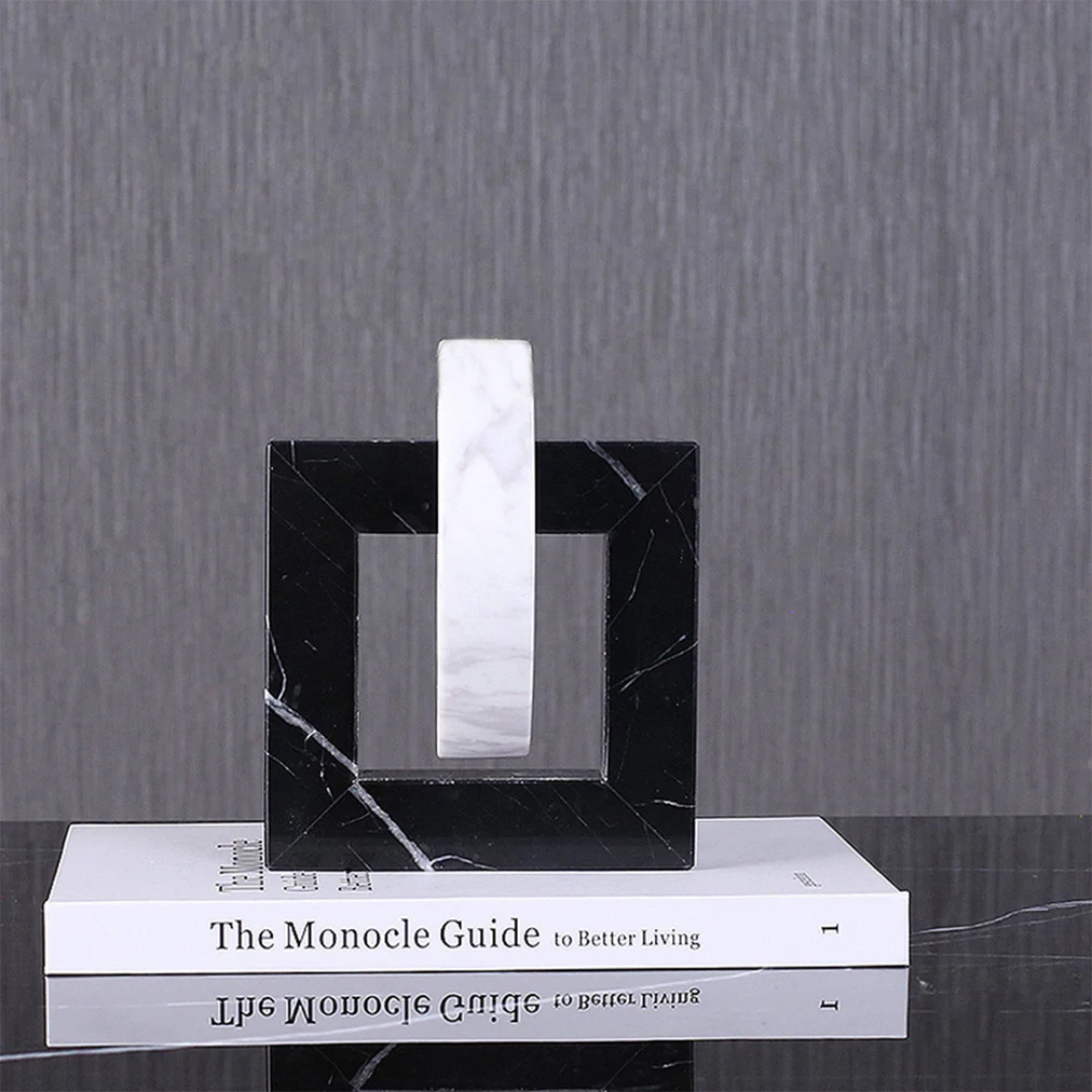 Marble Square and Ring Decorative Accent Black and White