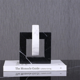 Marble Square and Ring Decorative Accent Black and White