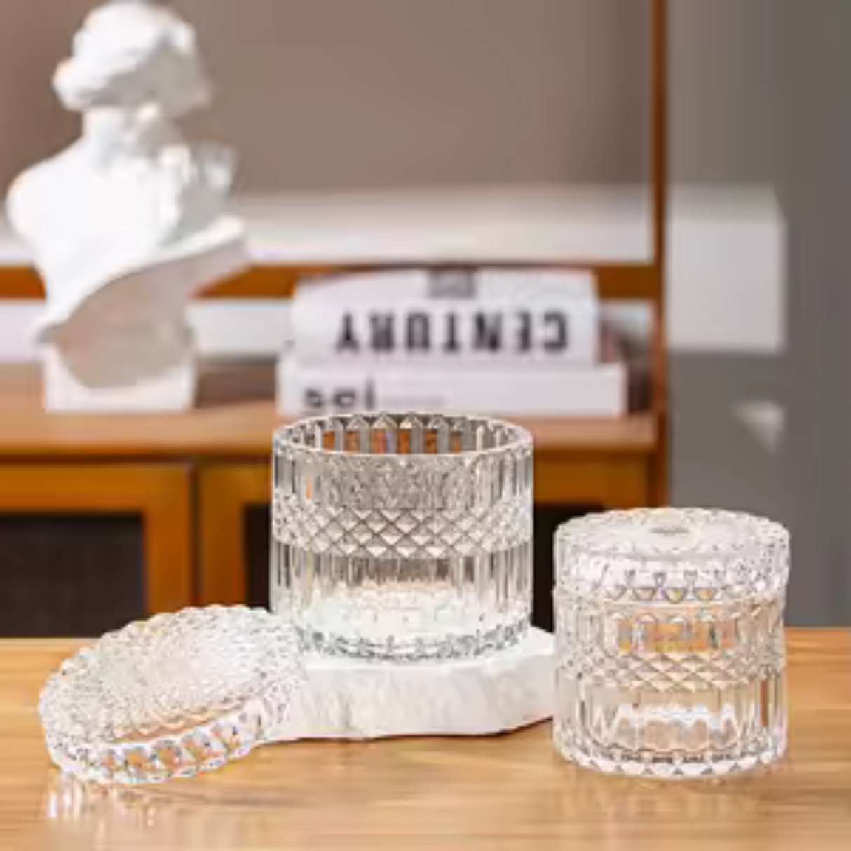 Cut Glass Storage Jar with Lid H10cm