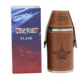 Top Gun Stainless Steel 6oz Travel Flask Faux Leather Wrap Brown