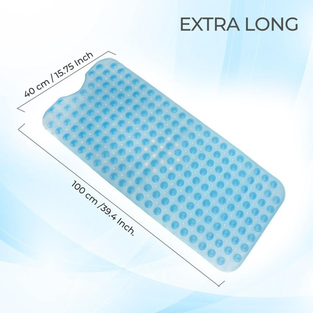 Non-Slip Durable Bath Shower Mat with Suction Cups 40cm x 100cm Blue