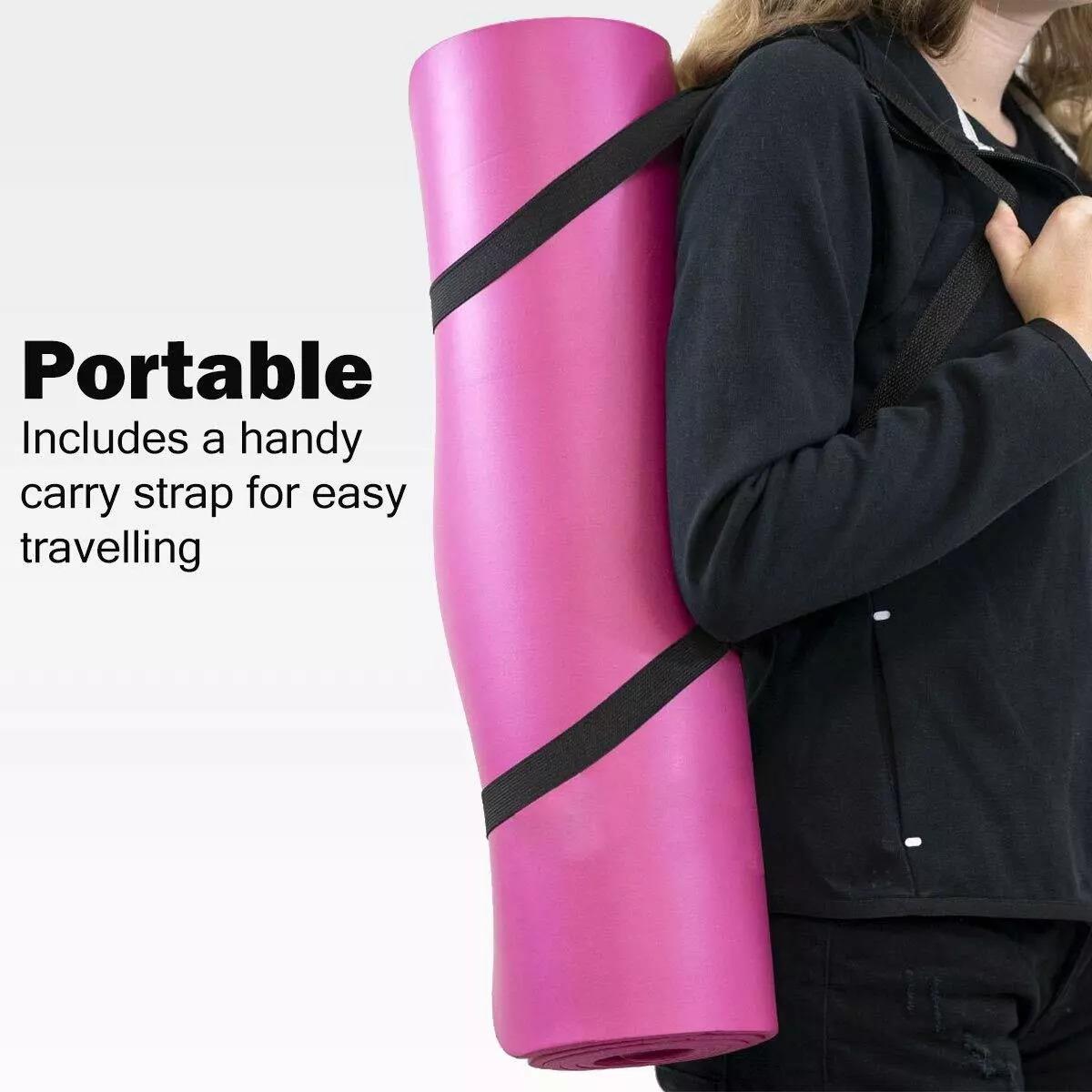 UBUNG Yoga Mat Non Slip with Carry Strap 10mm Thick Exercise Mat for Home Workouts Pilates Yoga Pink