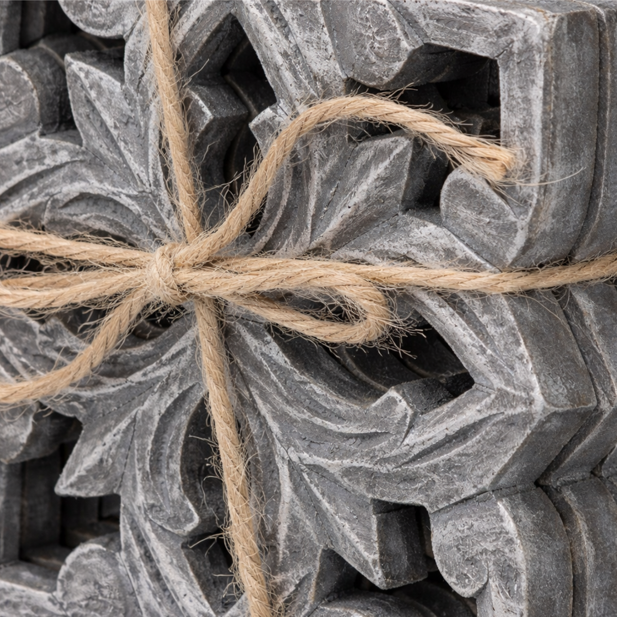 Grey Metallic Carved Coasters Set Rustic Decorative Table Drink Mats