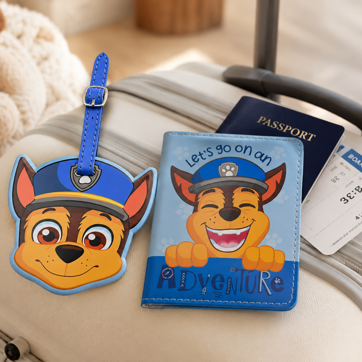 Paw Patrol Chase PU Leather Passport and Luggage Tag Blue