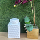 Embossed Diamond Glossy Ceramic Lidded Jar H23cm