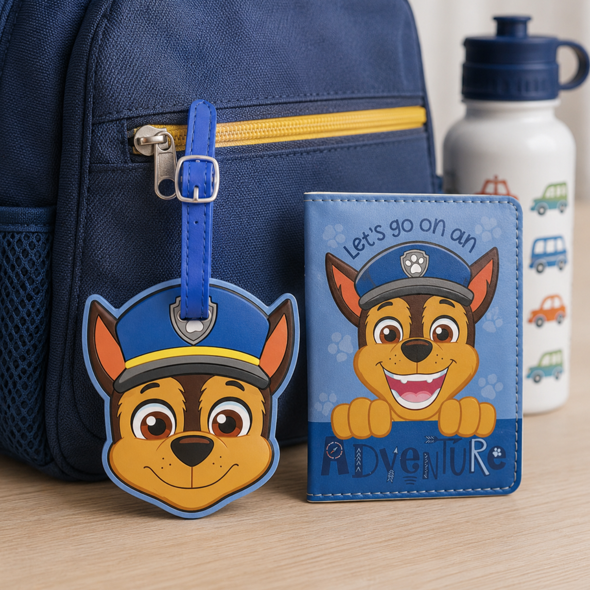 Paw Patrol Chase PU Leather Passport and Luggage Tag Blue