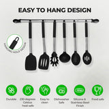 8 Piece Silicone Kitchen Utensil Set with Storage Bucket Black