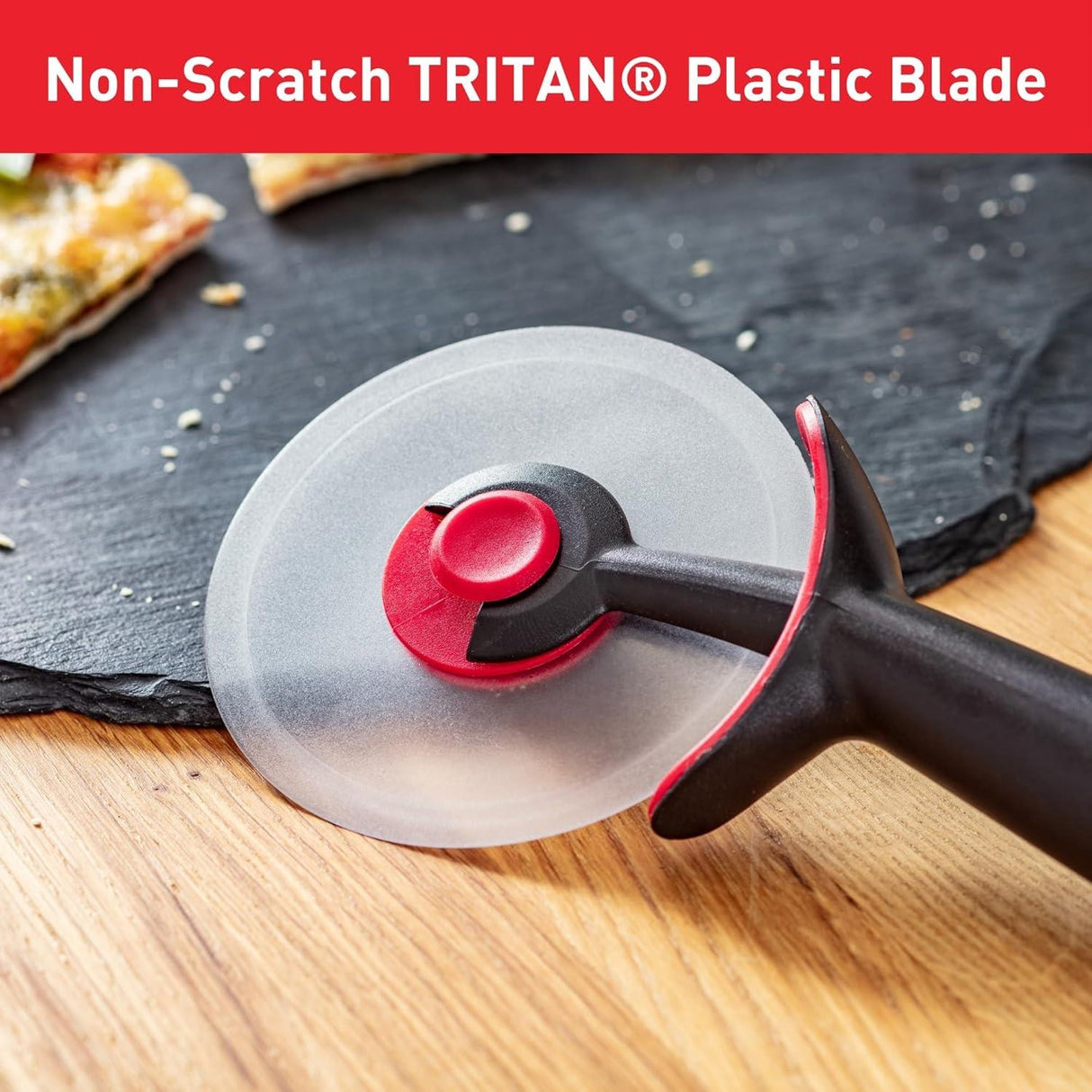 Tefal Ingenio Premium Pizza Cutter Non-Scratch Kitchen Tool Black and Red