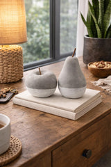 Modern Concrete Apple and Pear Decorative Ornament Set with Silver Detail
