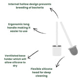 Silicone Toilet Brush and Holder TPR None Slip Long Plastic Handle White