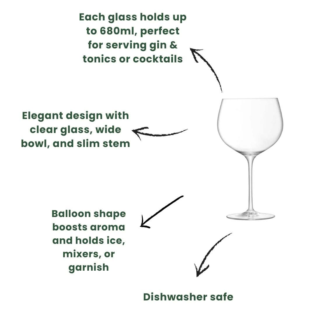 LSA Set of 4 Stemmed Balloon Gin Glasses 680ml Clear