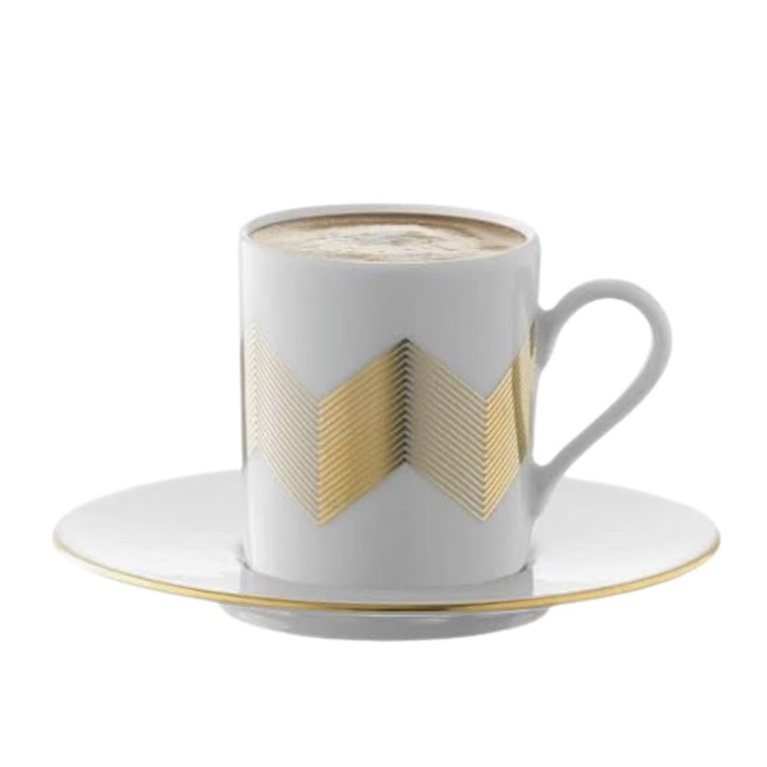 LSA Chevron Espresso 100ml Coffee Cup and Saucer Set of 4 Gold