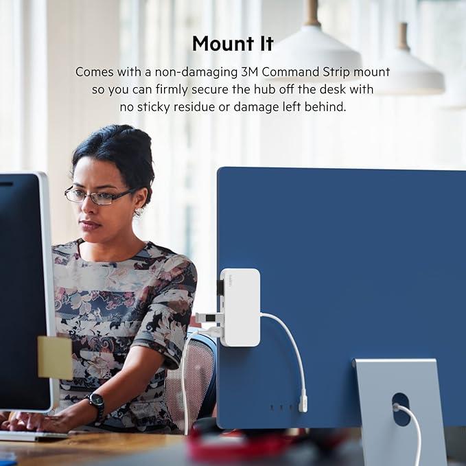 Belkin 6-in-1 USB-C Multiport Hub with Mount - White