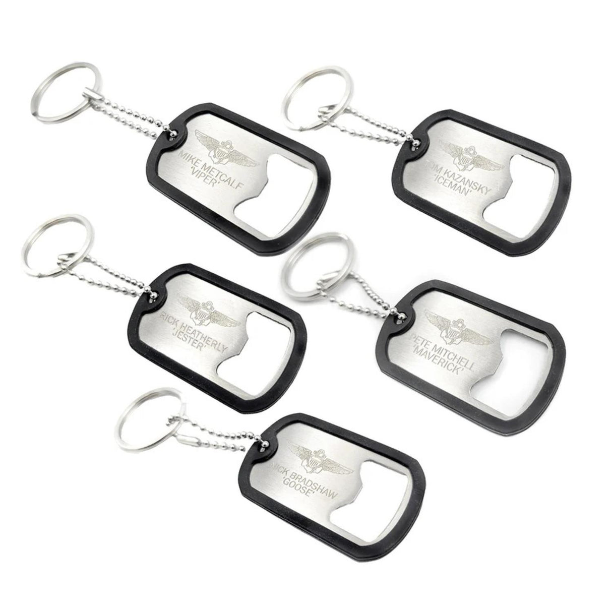 Top Gun Dog Tag Bottle Opener 1 of 5 Designs Selected at Random Silver