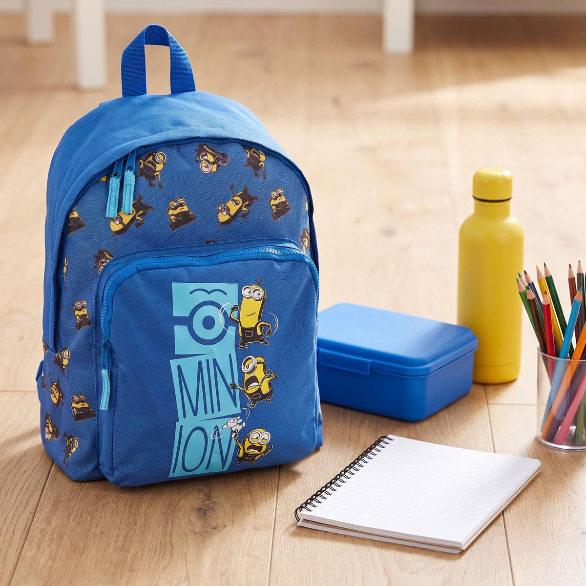 Minions Backpack School Bag with Front Zip Pocket One Size Blue