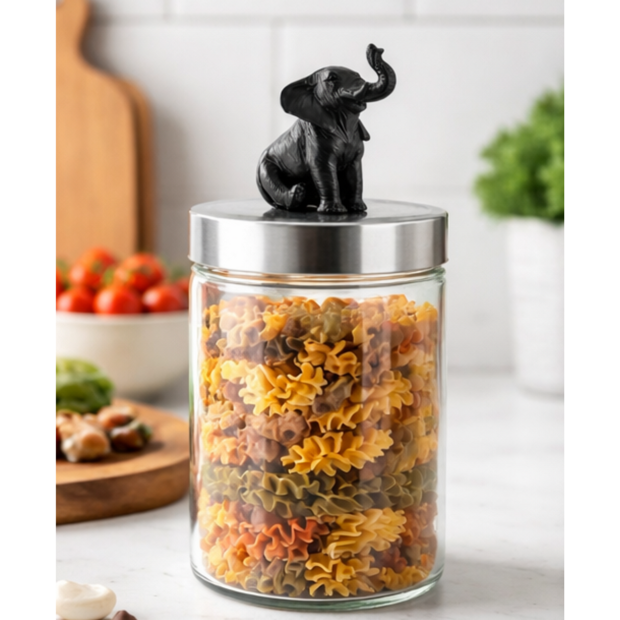 Boho Glass Jar with Elephant Lid