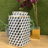Black and White Geometric Vase with Gold Accent Approx 32cm