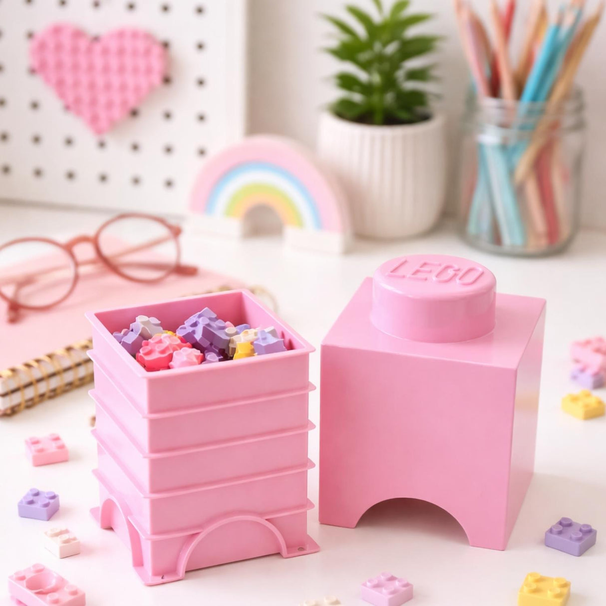 LEGO Square 1-Stud 1.2L Stackable Storage Brick Light Pink