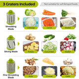 Rotary Food Grater with 3 Stainless Steel Attachments White and Green