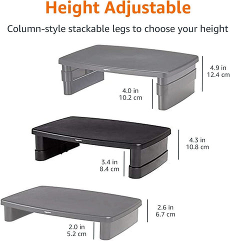 CLICKK Home Store adjustable monitor desk stand with height adjustable stackable legs in three different height settings