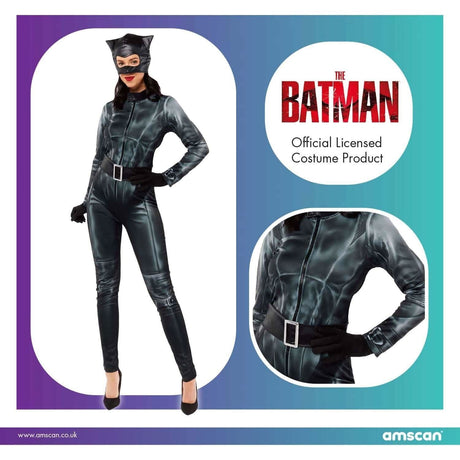 Woman wearing Catwoman costume for women from The Batman official licensed product by CLICKK Home Store