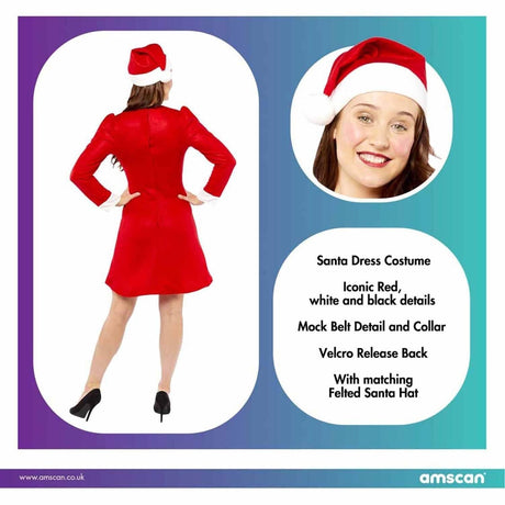 Womens Fancy Dress Mrs Claus dress costume with red Santa dress and matching felted Santa hat