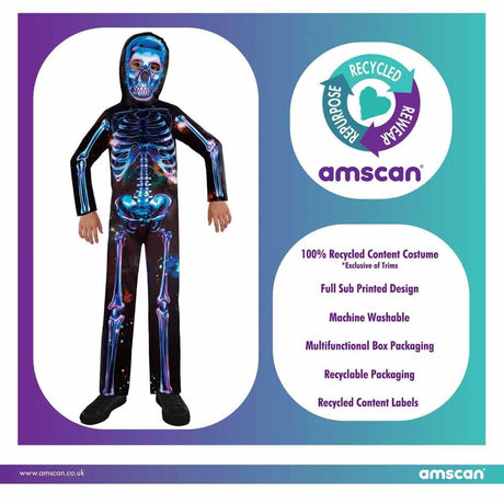 Neon skeleton costume for kids with glowing bones design and matching mask by Kids Fancy Dress