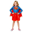 Sustainable Supergirl costume for kids featuring blue top with red cape and red skirt by Fancy Dress