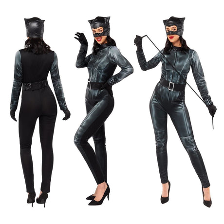 CLICKK Home Store women's Catwoman costume black faux leather jumpsuit with mask and belt