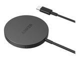 Anker magnetic wireless charger round black charging pad with USB-C cable for fast wireless charging