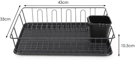 CLICKK Home Store black anti rust kitchen dish rack with utensil holder and drip tray