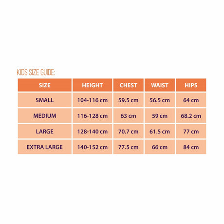 CLICKK Home Store kids size guide chart for Arabian boy costume with measurements for chest waist and hips