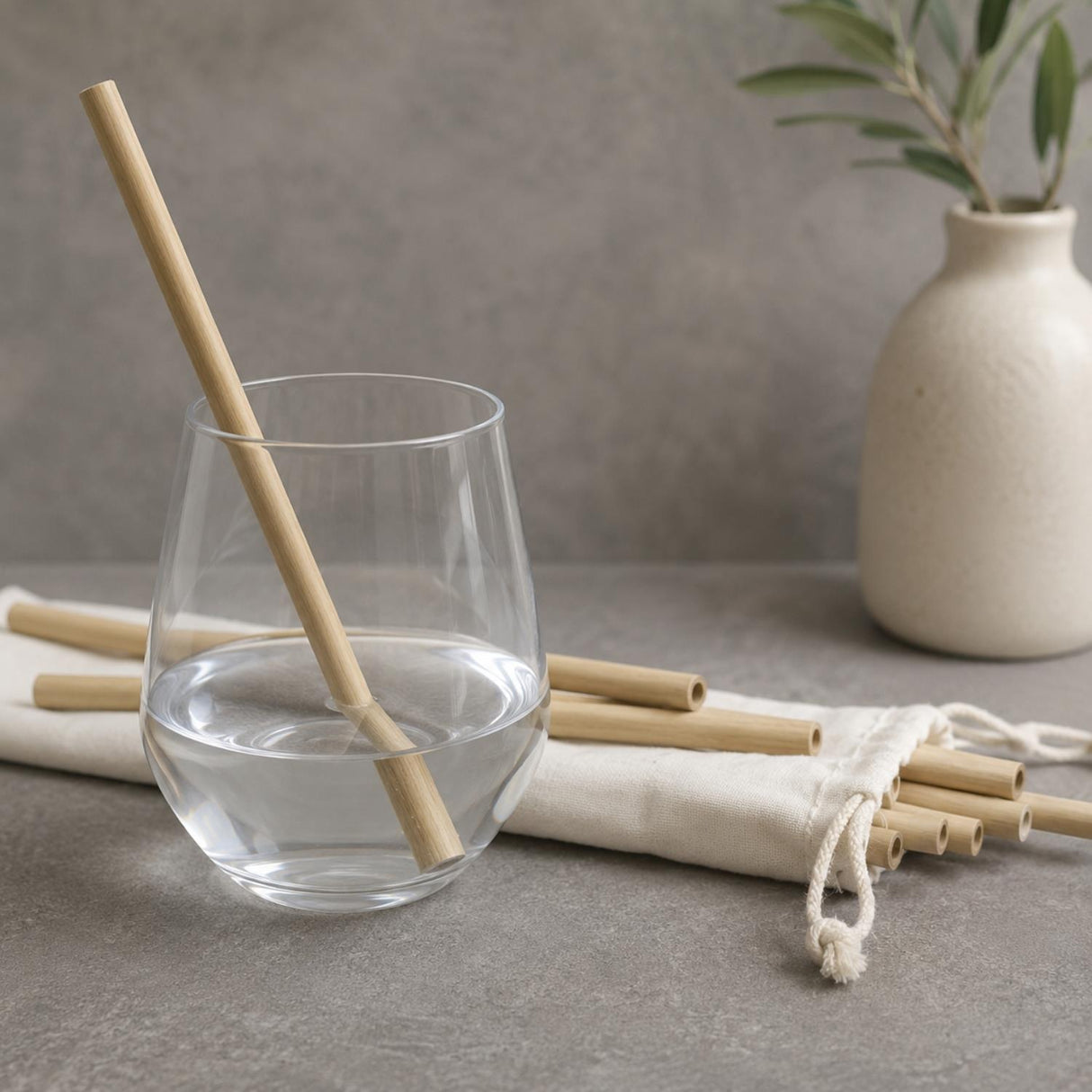 Bamboo Drinking Straws Pack of 12 with Cleaning Brush and Bag
