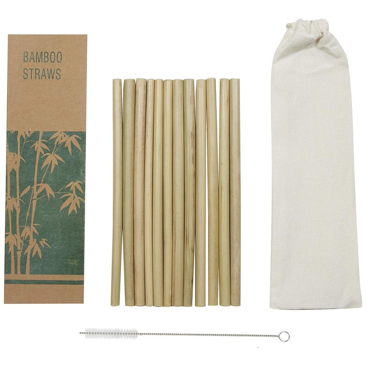 Bamboo Drinking Straws Pack of 12 with Cleaning Brush and Bag