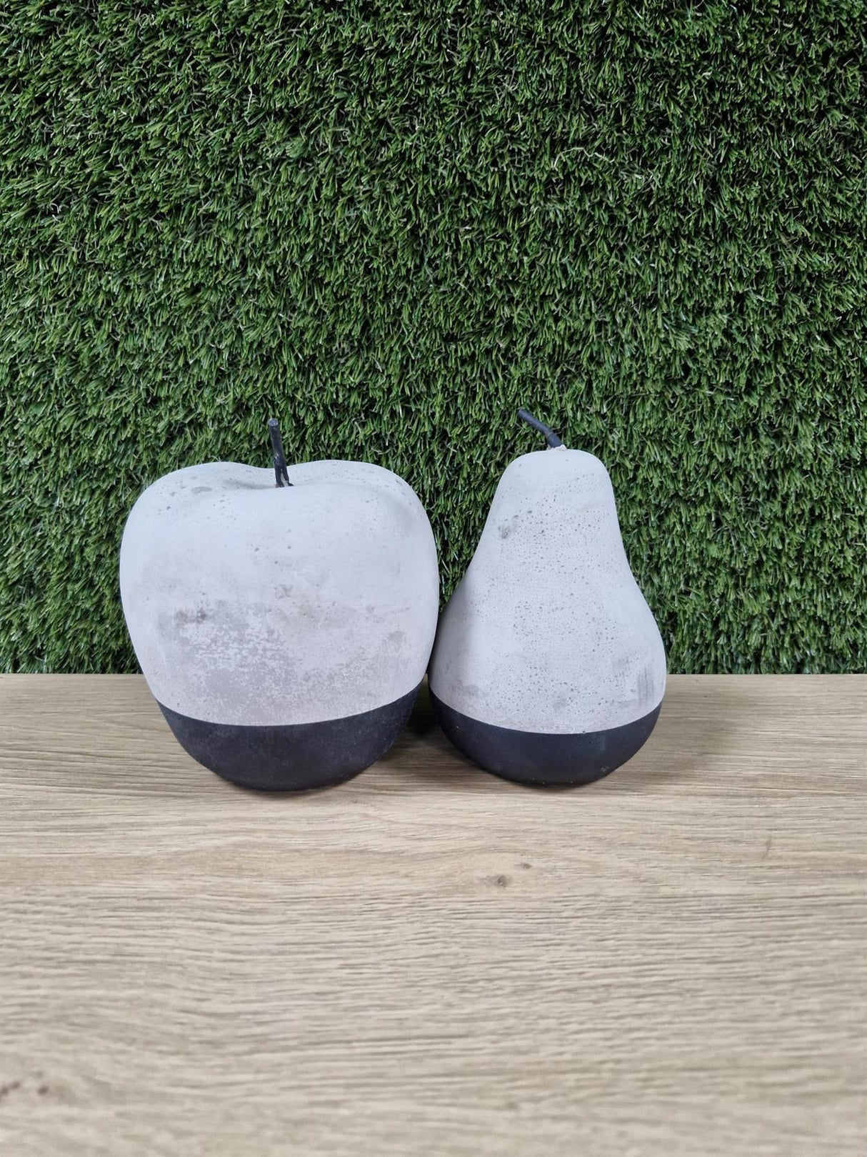 Modern Concrete Apple and Pear Decorative Ornament Set with Black Detail