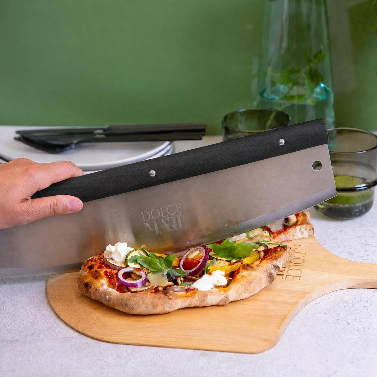 DOLCE MARE Stainless Steel Pizza Cutter Rocker Blade with Black Handle