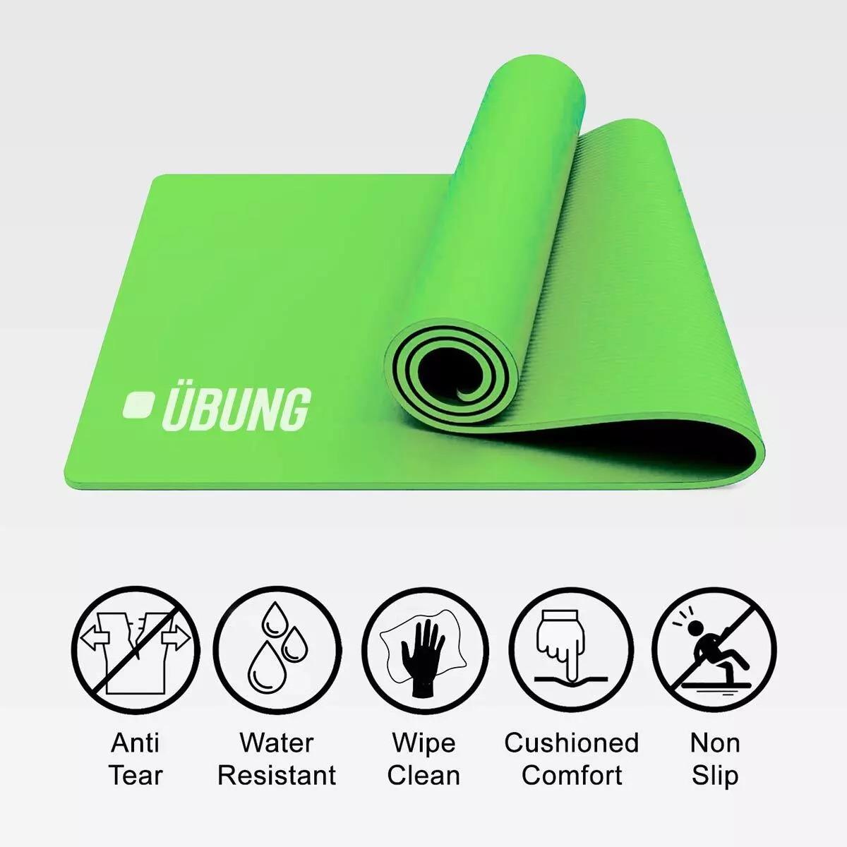 UBUNG Yoga Mat Non Slip with Carry Strap 10mm Thick Exercise Mat for Home Workouts Pilates Yoga Green