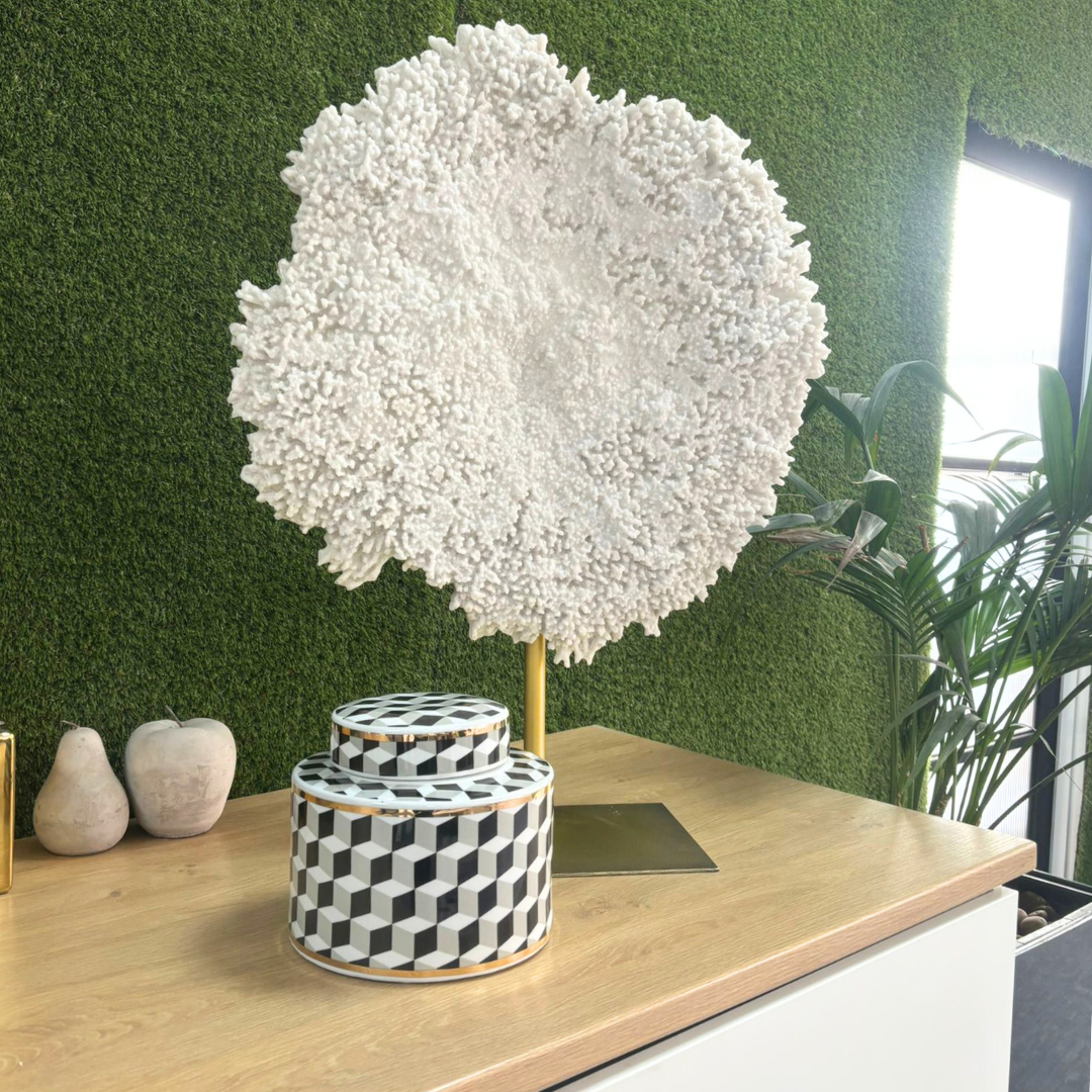 Black & White Geometric Lidded Jar 22cm Wide with Gold Rim