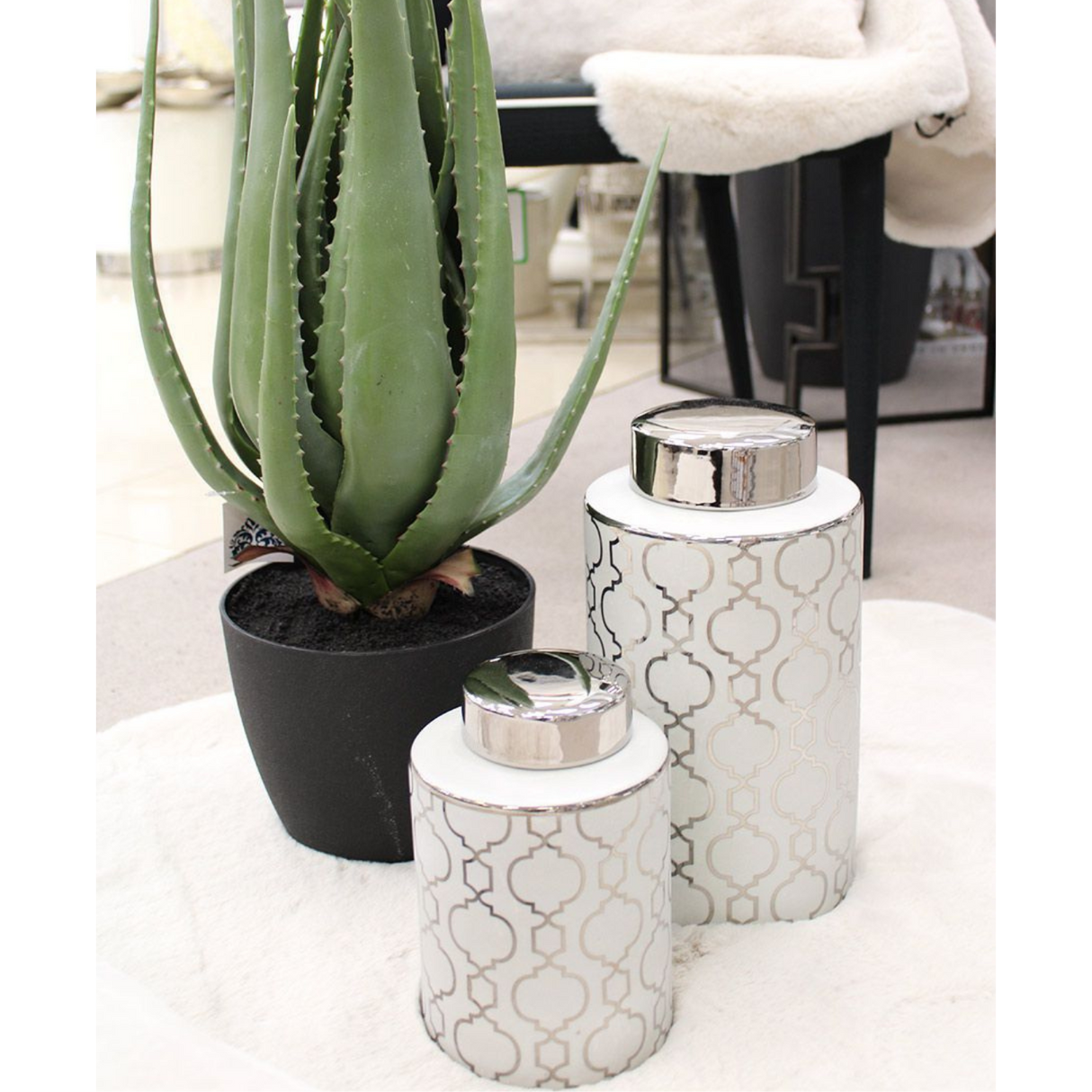 Large Marrakech Round Ginger Jar Silver