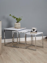 White Gloss Top Nest of 3 Tables with Chrome Frame