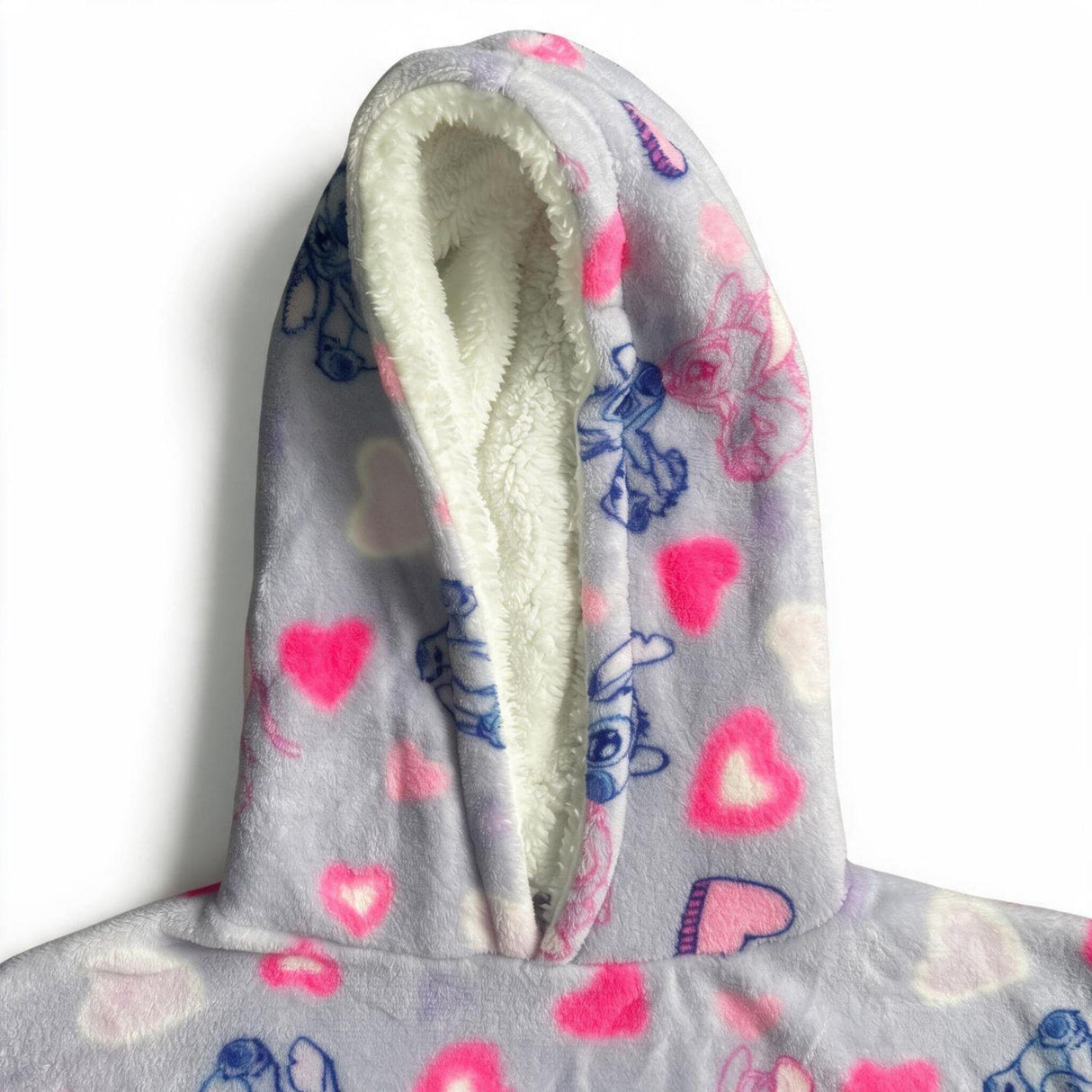 Girls Disney Stitch Heart Print Hooded Blanket Purple One Size