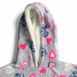 Girls Disney Stitch Heart Print Hooded Blanket Purple One Size