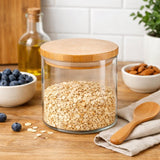 Clear Glass Cylinder Storage Jar with Bamboo Lid 550ml