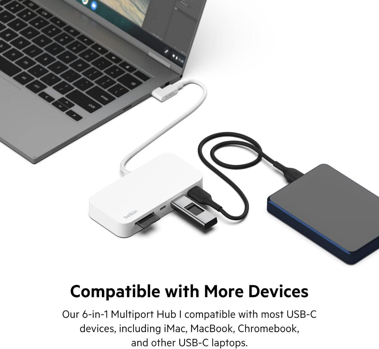 Belkin 6-in-1 USB-C Multiport Hub with Mount - White