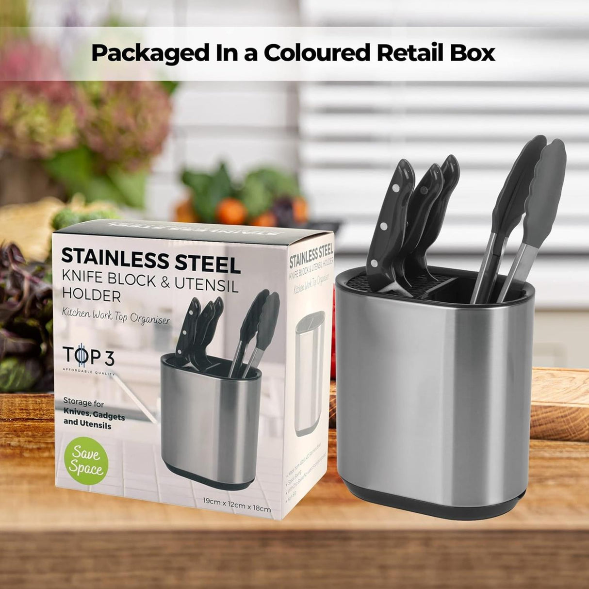 Kitchen Knife Block and Utensil Holder Storage Caddy Stainless Steel