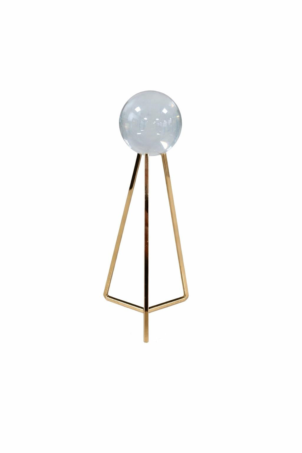 Crystal Ball with Gold Geometric Metal Stand 23cm Glass Sphere Decor