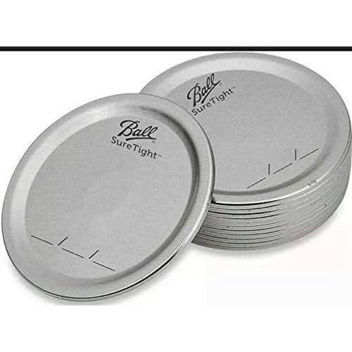 Ball SureTight wide mouth canning lids for Mason jars, silver metal lids stack