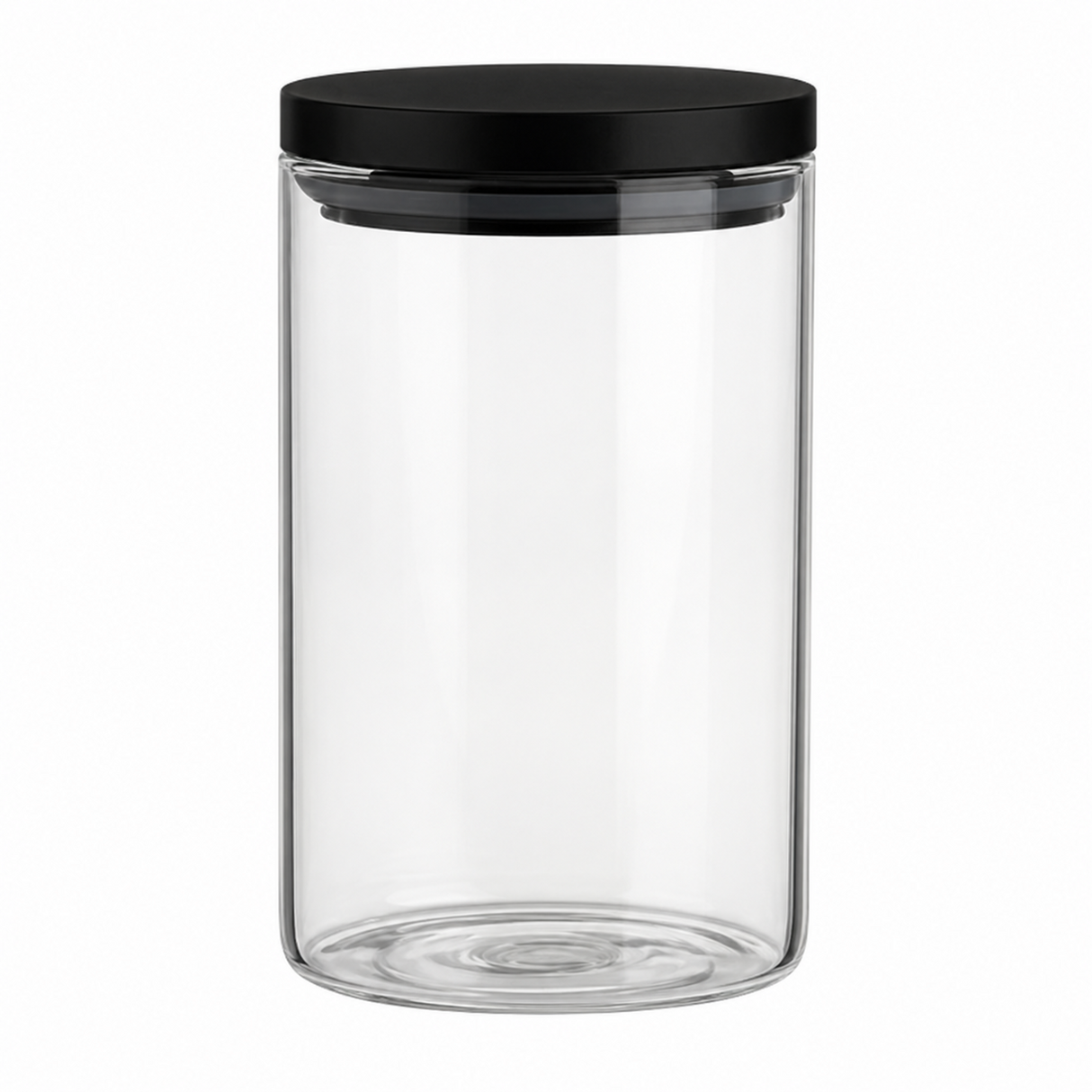 Clear Glass Cylinder Storage Jar with Black Lid 950ml