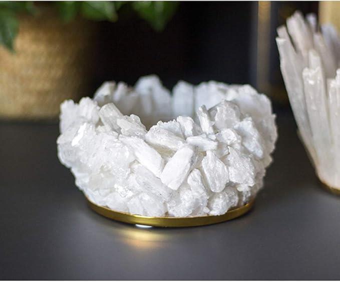 Crystal Gypsum Stone Tea Light Candle Holder White
