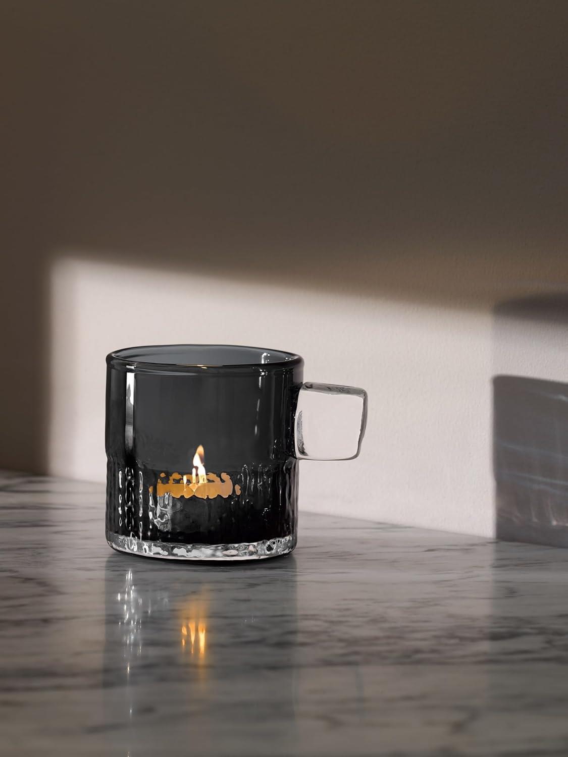 LSA Glass Tealight Holder with Handle 9cm Slate